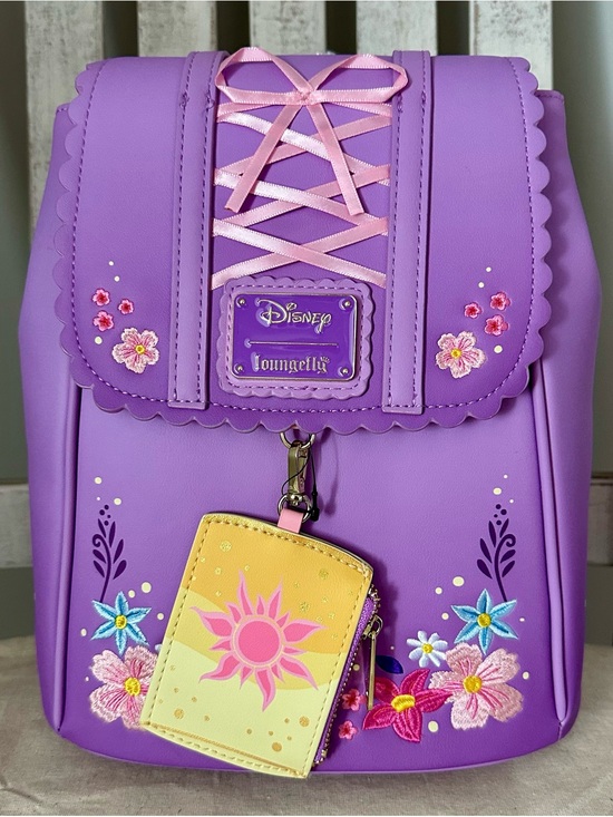Loungefly Handbags - Loungefly Tangled Rapunzel’s Exclusive Floral Flap Mini Backpack with Coin Bag